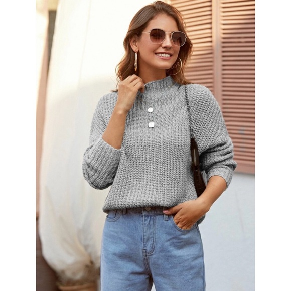 SHEIN Sweaters - SHEIN • Grey Drop Shoulder Ribbed Knit Sweater